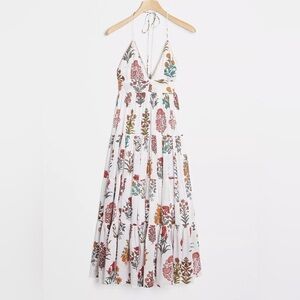 Anthropologie x Raga Frida Floral Halterneck Maxi Dress White Red Green NWT